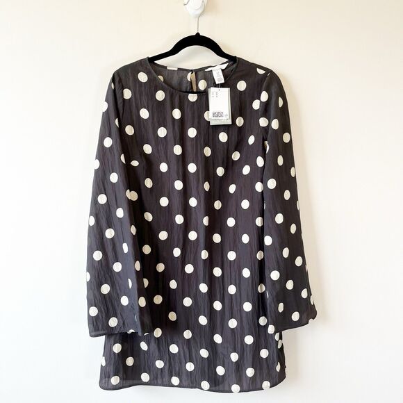 H&M Crinkled Polka Dot Mini Dress Black and White Retro Chic Size Medium NWT’s - Picture 4 of 9
